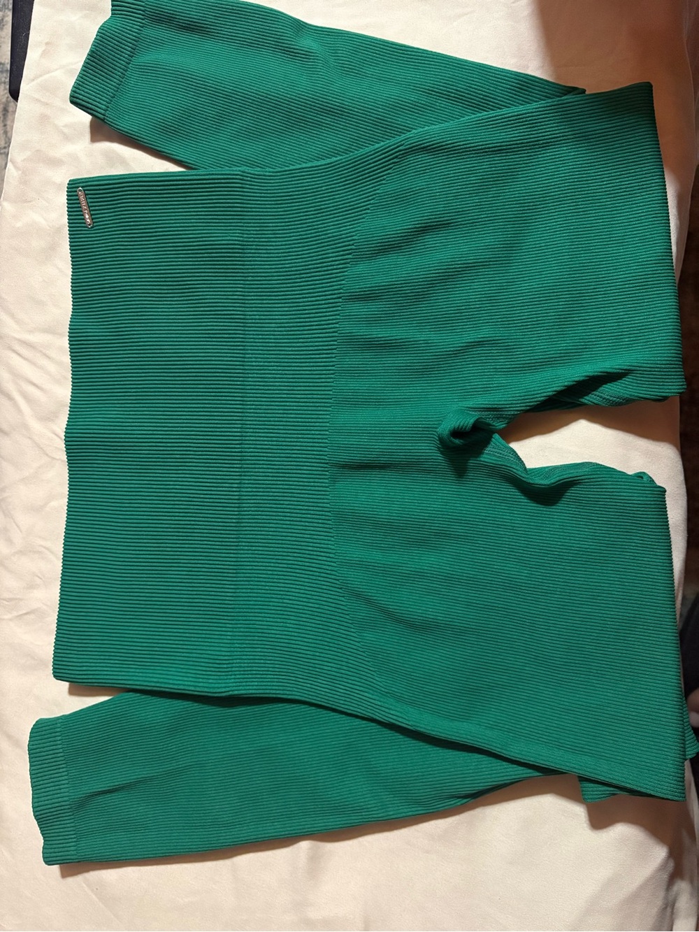 Savage X Fenty Emerald Green Ribbed Knit Detail Leggings. Size Large